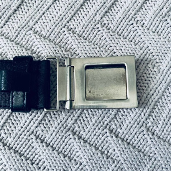 Prada black leather belt with silver buckle main image 4